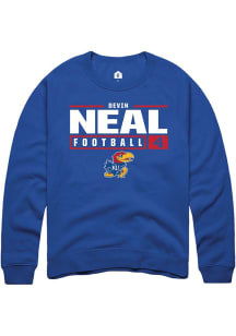 Devin Neal Rally Kansas Jayhawks Mens Blue NIL Stacked Box Long Sleeve Crew Sweatshirt