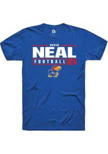 Devin Neal  Kansas Jayhawks Blue Rally NIL Stacked Box Short Sleeve T Shirt