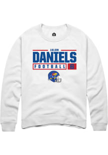 Jalon Daniels  Rally Kansas Jayhawks Mens White NIL Stacked Box Long Sleeve Crew Sweatshirt
