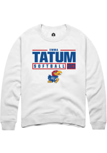 Emma Tatum  Rally Kansas Jayhawks Mens White NIL Stacked Box Long Sleeve Crew Sweatshirt