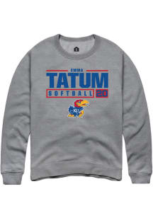 Emma Tatum  Rally Kansas Jayhawks Mens Grey NIL Stacked Box Long Sleeve Crew Sweatshirt