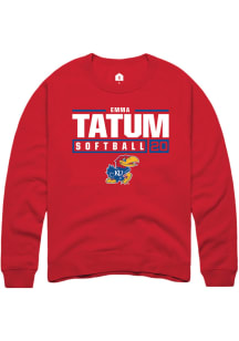 Emma Tatum  Rally Kansas Jayhawks Mens Red NIL Stacked Box Long Sleeve Crew Sweatshirt