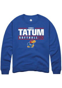 Emma Tatum  Rally Kansas Jayhawks Mens Blue NIL Stacked Box Long Sleeve Crew Sweatshirt