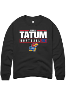 Emma Tatum  Rally Kansas Jayhawks Mens Black NIL Stacked Box Long Sleeve Crew Sweatshirt