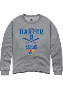 Haleigh Harper  Rally Kansas Jayhawks Mens Grey NIL Sport Icon Long Sleeve Crew Sweatshirt
