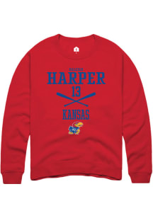 Haleigh Harper  Rally Kansas Jayhawks Mens Red NIL Sport Icon Long Sleeve Crew Sweatshirt