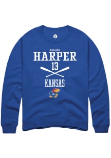 Haleigh Harper  Rally Kansas Jayhawks Mens Blue NIL Sport Icon Long Sleeve Crew Sweatshirt