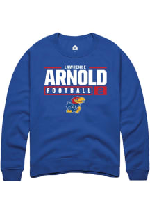 Lawrence Arnold  Rally Kansas Jayhawks Mens Blue NIL Stacked Box Long Sleeve Crew Sweatshirt