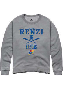 Peyton Renzi  Rally Kansas Jayhawks Mens Grey NIL Sport Icon Long Sleeve Crew Sweatshirt