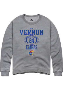Reis Vernon  Rally Kansas Jayhawks Mens Grey NIL Sport Icon Long Sleeve Crew Sweatshirt