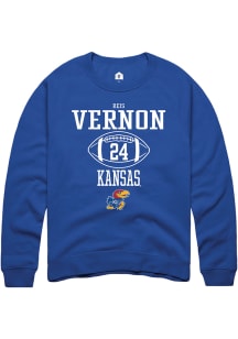 Reis Vernon  Rally Kansas Jayhawks Mens Blue NIL Sport Icon Long Sleeve Crew Sweatshirt