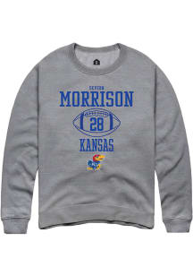 Sevion Morrison  Rally Kansas Jayhawks Mens Grey NIL Sport Icon Long Sleeve Crew Sweatshirt