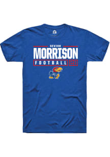Sevion Morrison  Kansas Jayhawks Blue Rally NIL Stacked Box Short Sleeve T Shirt
