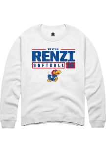 Peyton Renzi  Rally Kansas Jayhawks Mens White NIL Stacked Box Long Sleeve Crew Sweatshirt