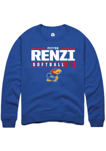 Peyton Renzi  Rally Kansas Jayhawks Mens Blue NIL Stacked Box Long Sleeve Crew Sweatshirt