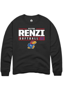 Peyton Renzi  Rally Kansas Jayhawks Mens Black NIL Stacked Box Long Sleeve Crew Sweatshirt