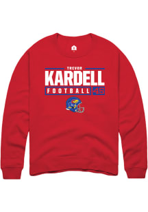 Trevor Kardell  Rally Kansas Jayhawks Mens Red NIL Stacked Box Long Sleeve Crew Sweatshirt