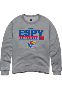 Shayna Espy  Rally Kansas Jayhawks Mens Grey NIL Stacked Box Long Sleeve Crew Sweatshirt