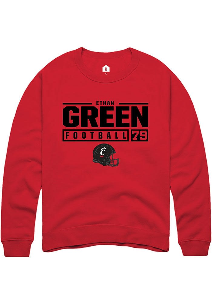 Ethan Green Rally Cincinnati Bearcats Mens NIL Stacked Box Long Sleeve Crew Sweatshirt