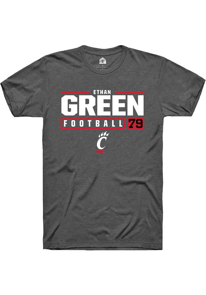 Ethan Green  Cincinnati Bearcats Dark Grey Rally NIL Stacked Box Short Sleeve T Shirt