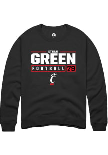 Ethan Green  Rally Cincinnati Bearcats Mens Black NIL Stacked Box Long Sleeve Crew Sweatshirt