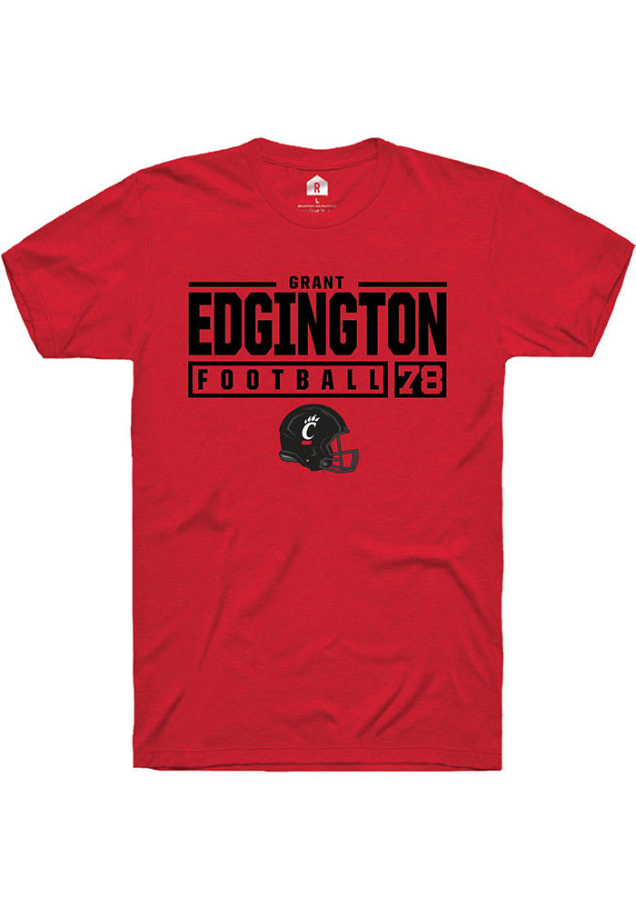 Grant Edgington Cincinnati Bearcats Red Rally NIL Stacked Box Short Sleeve T Shirt