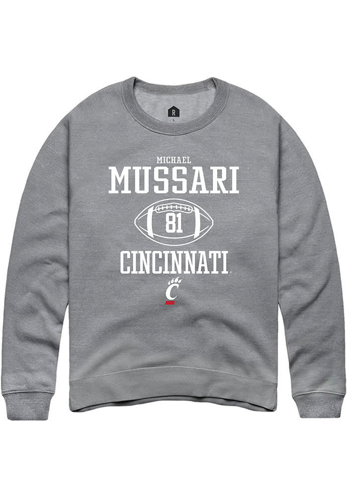 Michael Mussari Rally Cincinnati Bearcats Mens Grey NIL Sport Icon Long Sleeve Crew Sweatshirt