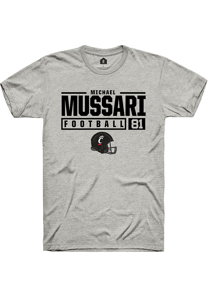 Michael Mussari Cincinnati Bearcats Ash Rally NIL Stacked Box Short Sleeve T Shirt