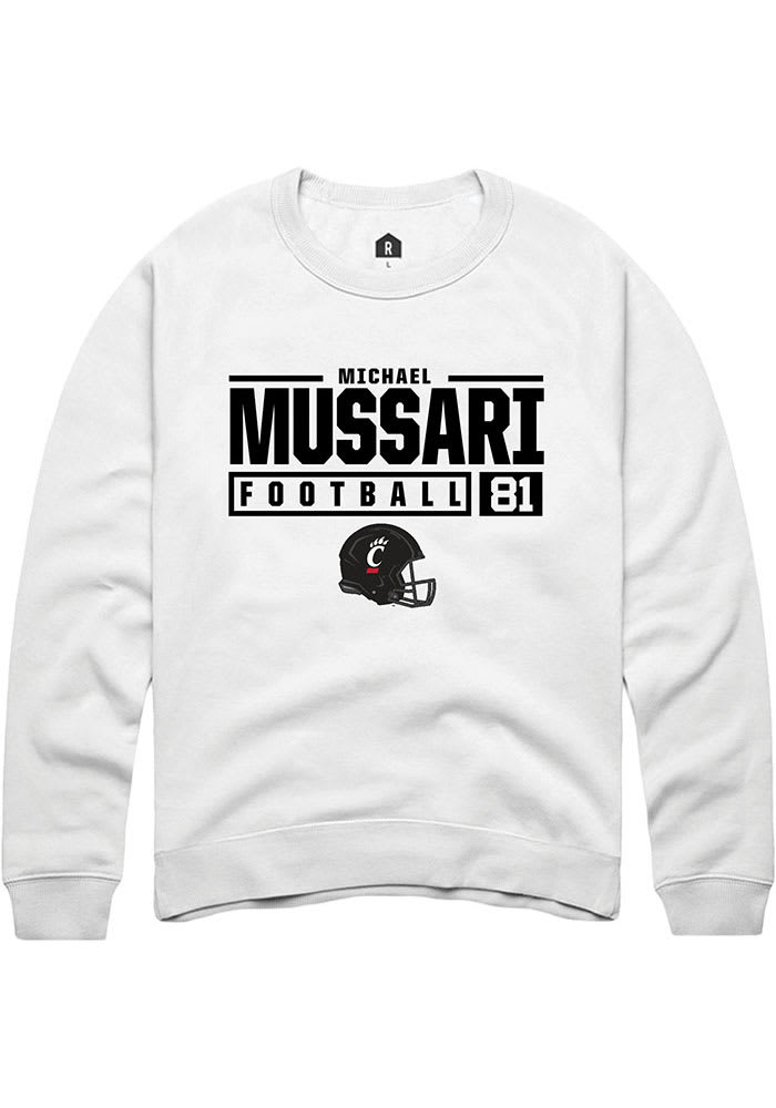 Michael Mussari Rally Cincinnati Bearcats Mens NIL Stacked Box Long Sleeve Crew Sweatshir