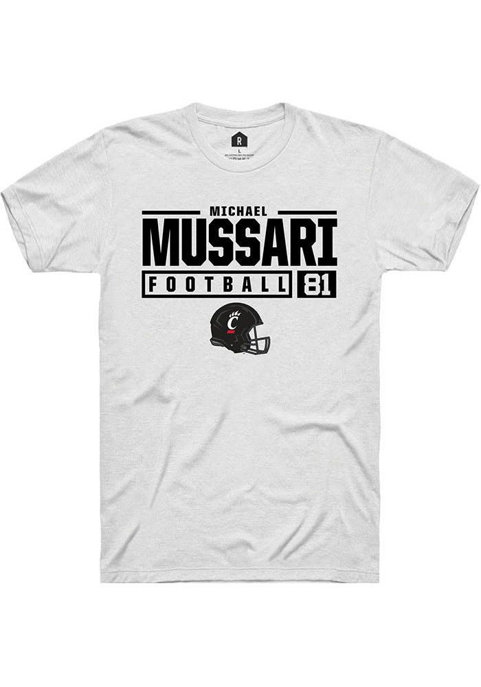 Michael Mussari Cincinnati Bearcats White Rally NIL Stacked Box Short Sleeve T Shirt