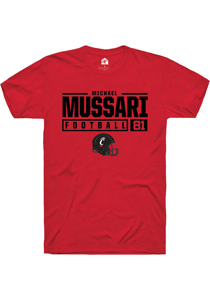 Michael Mussari Cincinnati Bearcats Red Rally NIL Stacked Box Short Sleeve T Shirt