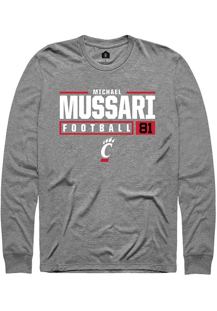 Michael Mussari Cincinnati Bearcats Grey Rally NIL Stacked Box Long Sleeve T Shirt