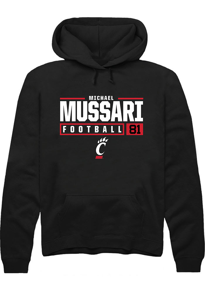 Michael Mussari Rally Cincinnati Bearcats Mens Black NIL Stacked Box Long Sleeve Hoodie