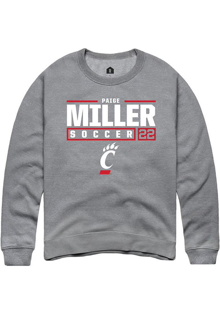 Paige Miller Rally Cincinnati Bearcats Mens Grey NIL Stacked Box Long Sleeve Crew Sweatshirt