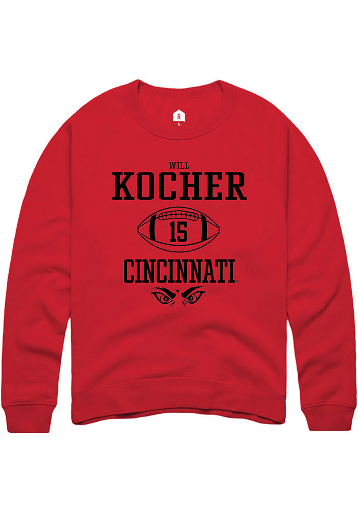 Will Kocher Rally Cincinnati Bearcats Mens Red NIL Sport Icon Long Sleeve Crew Sweatshirt