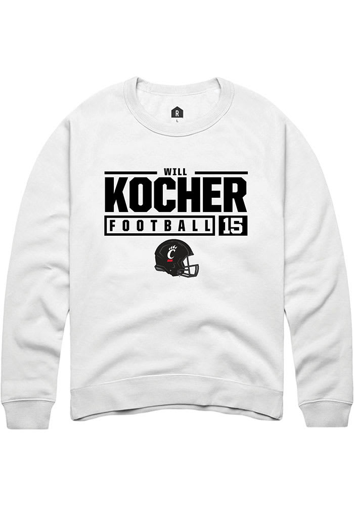 Will Kocher Rally Cincinnati Bearcats Mens White NIL Stacked Box Long Sleeve Crew Sweatshirt