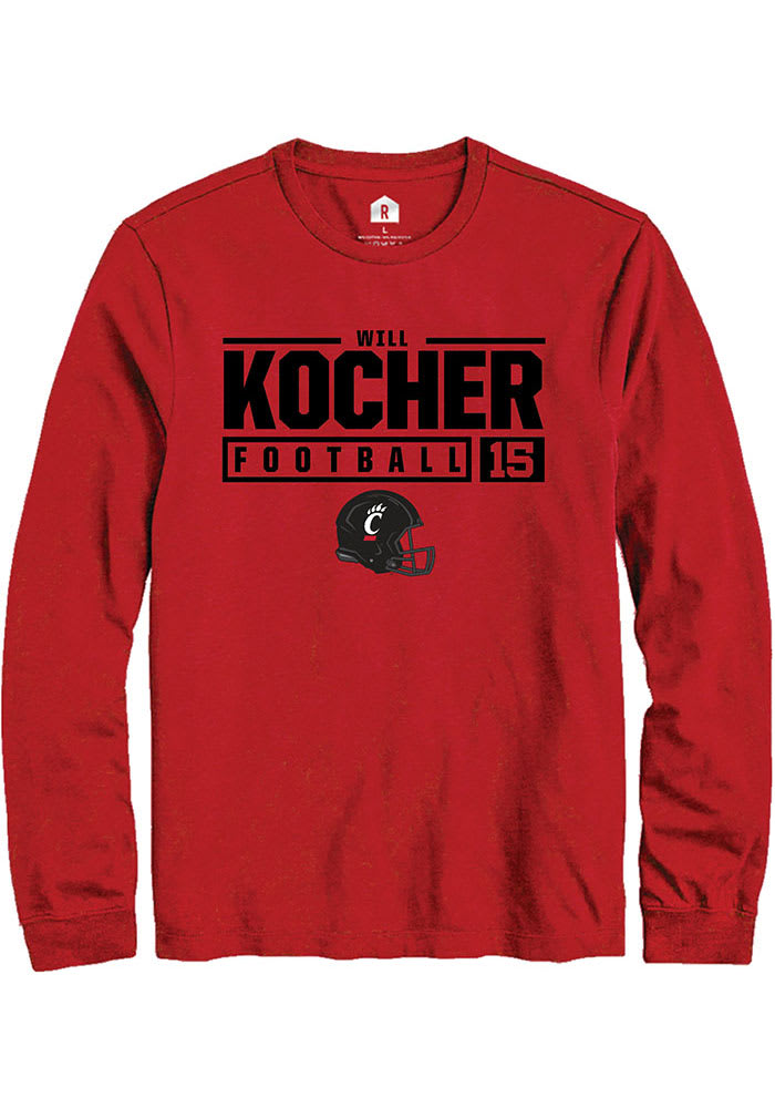 Will Kocher Cincinnati Bearcats Red Rally NIL Stacked Box Long Sleeve T Shirt