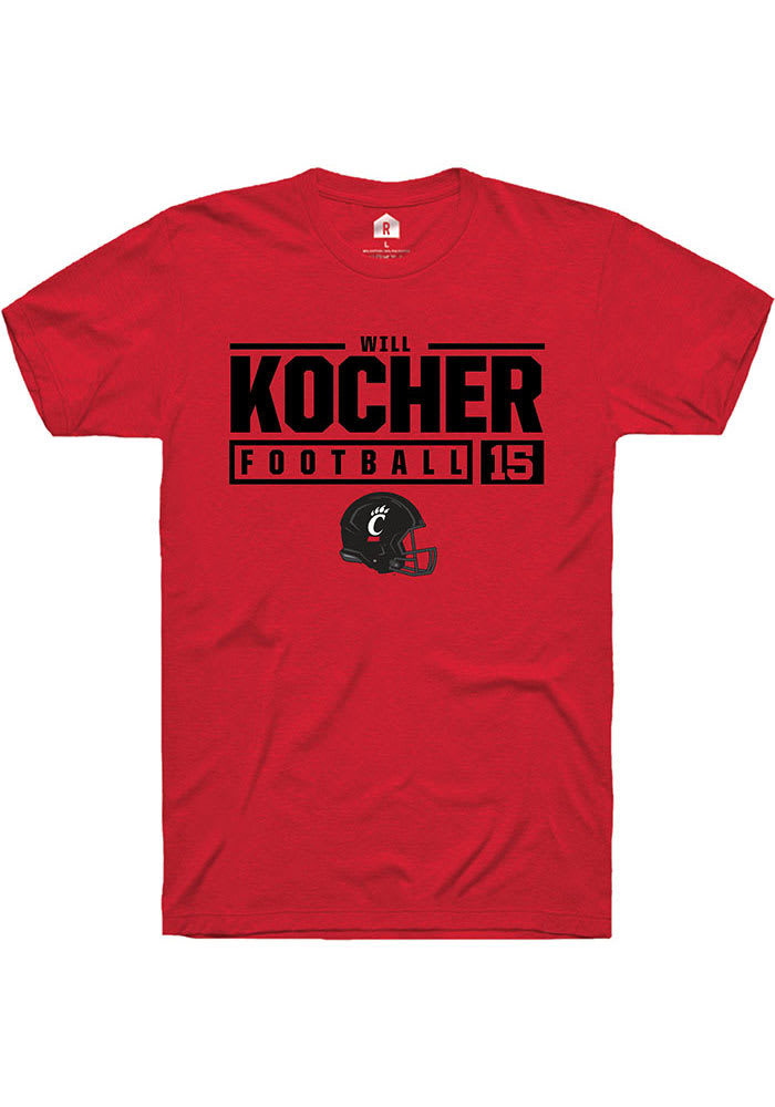 Will Kocher Cincinnati Bearcats Red Rally NIL Stacked Box Short Sleeve T Shirt