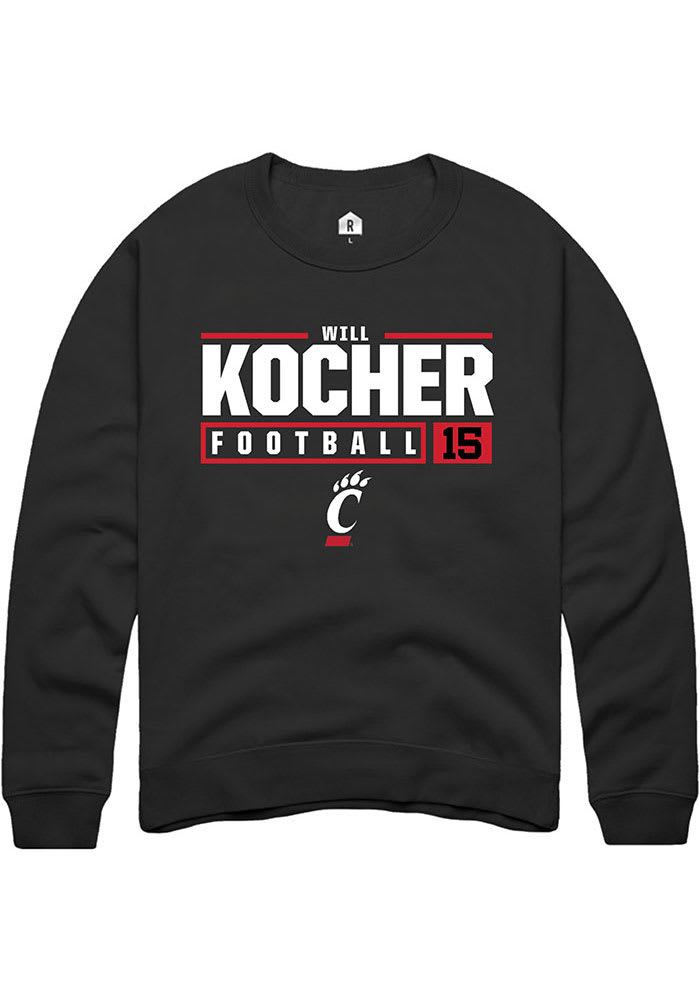 Will Kocher Rally Cincinnati Bearcats Mens Black NIL Stacked Box Long Sleeve Crew Sweatshirt