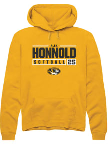 Alex Honnold  Rally Missouri Tigers Mens Gold NIL Stacked Box Long Sleeve Hoodie