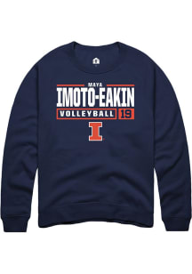 Maya Imoto-Eakin Rally Mens Navy Blue Illinois Fighting Illini NIL Stacked Box Crew Sweatshirt