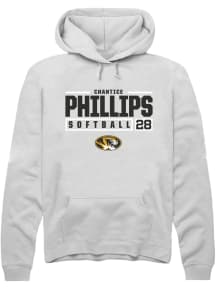 Chantice Phillips  Rally Missouri Tigers Mens White NIL Stacked Box Long Sleeve Hoodie
