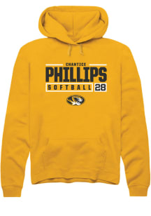 Chantice Phillips  Rally Missouri Tigers Mens Gold NIL Stacked Box Long Sleeve Hoodie