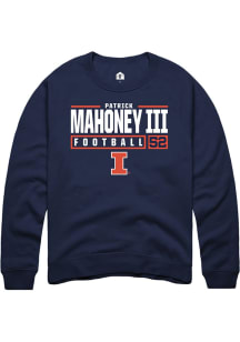 Patrick Mahoney III Rally Mens Navy Blue Illinois Fighting Illini NIL Stacked Box Crew Sweatshir..