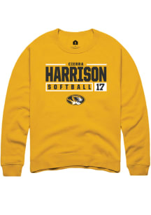 Cierra Harrison  Rally Missouri Tigers Mens Gold NIL Stacked Box Long Sleeve Crew Sweatshirt