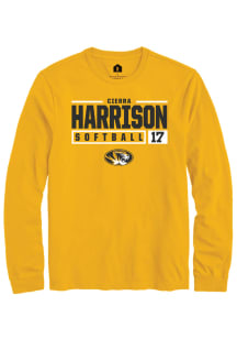 Cierra Harrison  Missouri Tigers Gold Rally NIL Stacked Box Long Sleeve T Shirt