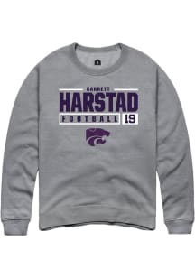 Garrett Harstad Rally Mens Graphite K-State Wildcats NIL Stacked Box Crew Sweatshirt