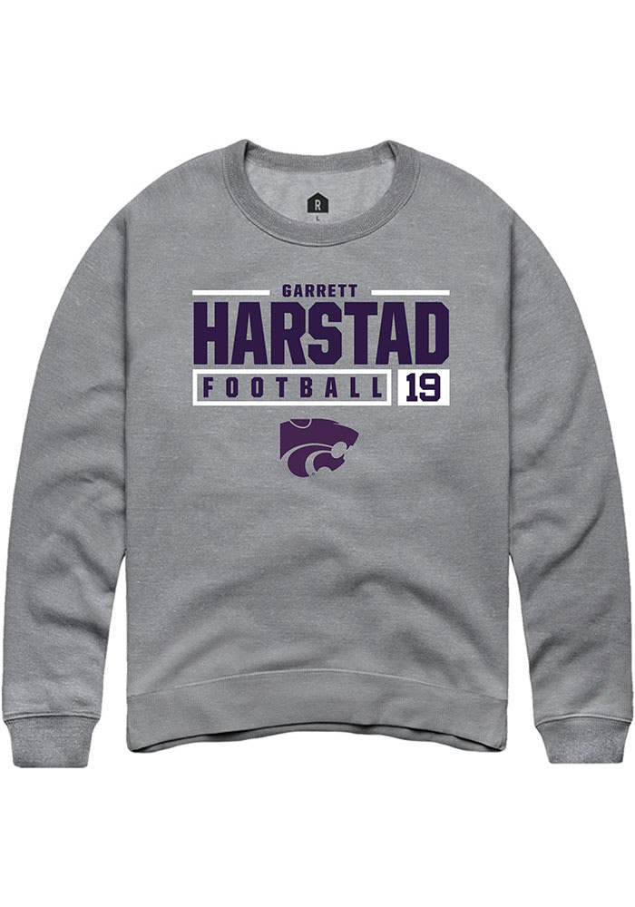 Garrett Harstad Rally K-State Wildcats Mens Grey NIL Stacked Box Long Sleeve Crew Sweatshirt