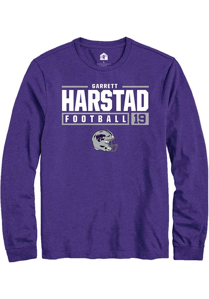 Garrett Harstad K-State Wildcats Purple Rally NIL Stacked Box Long Sleeve T Shirt