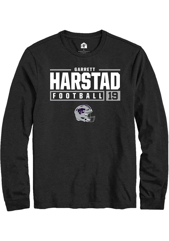 Garrett Harstad K-State Wildcats Black Rally NIL Stacked Box Long Sleeve T Shirt